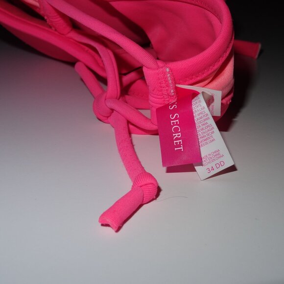 Victoria's Secret Hot Pink Bombshell Bikini Top Size 34DD Ruffle Halter - Picture 6 of 7